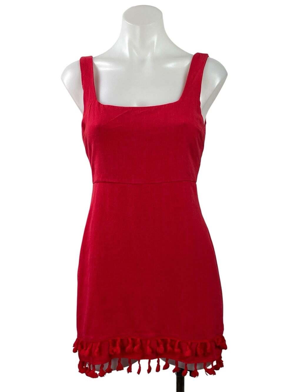 Lulus Feel the Sunshine Red Sleeveless Tassel Square Neck Mini Bodycon Dress S